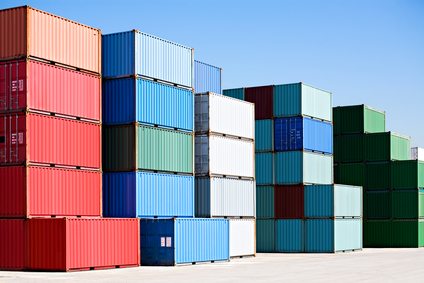 Cargo freight containers at harbor terminal