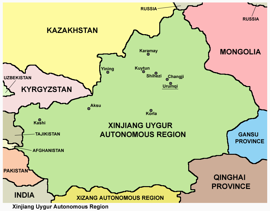 Map of Xinjiang Province, China